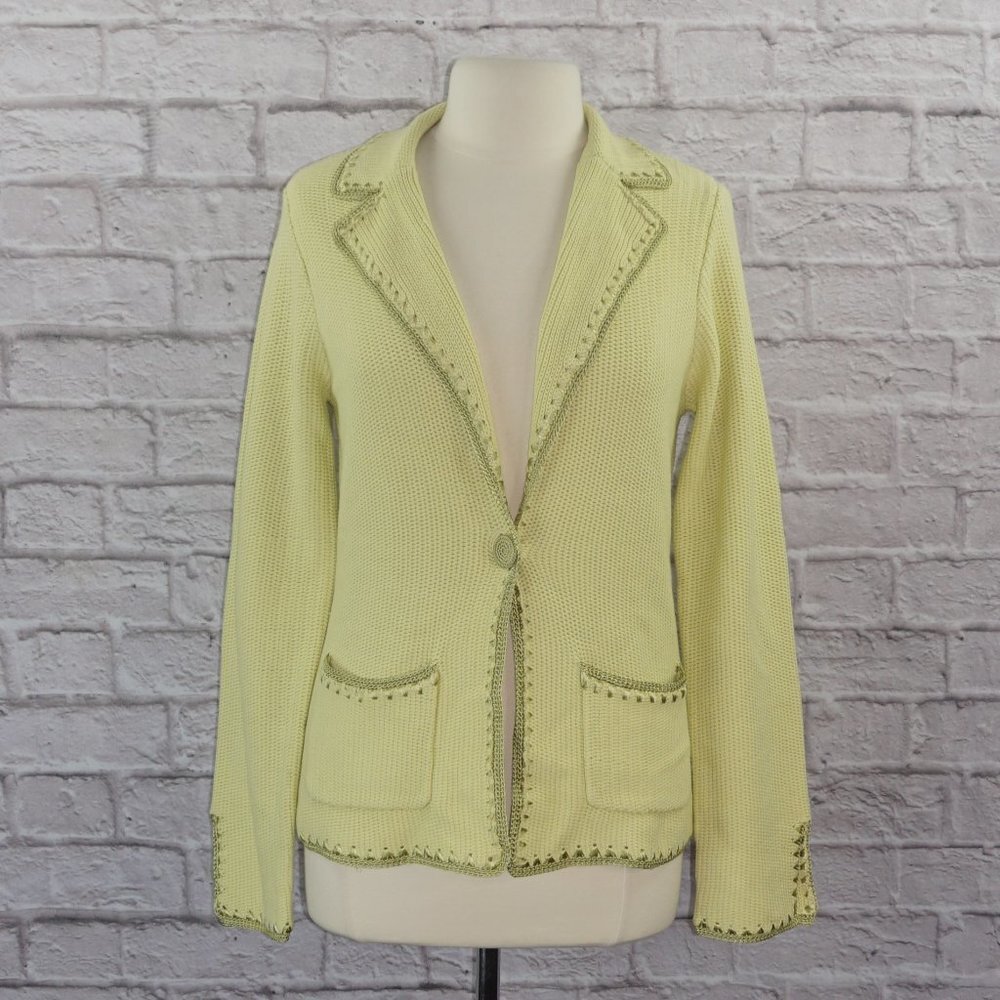 Vintage White Warren Knit Chartreuse Cardigan Cotton Sweater